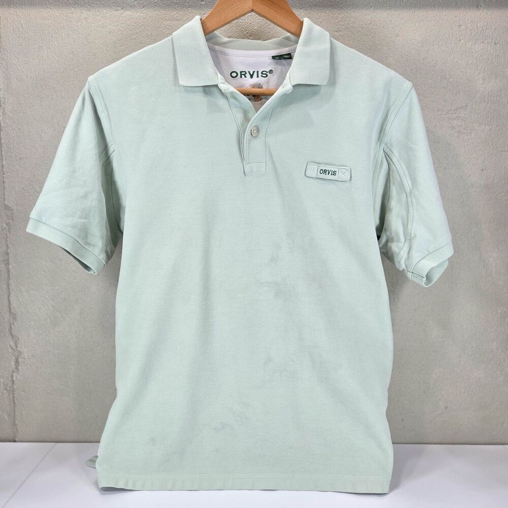 Orvis Signature Polo Shirt Mint Green Pique Short Sleeve Sz M